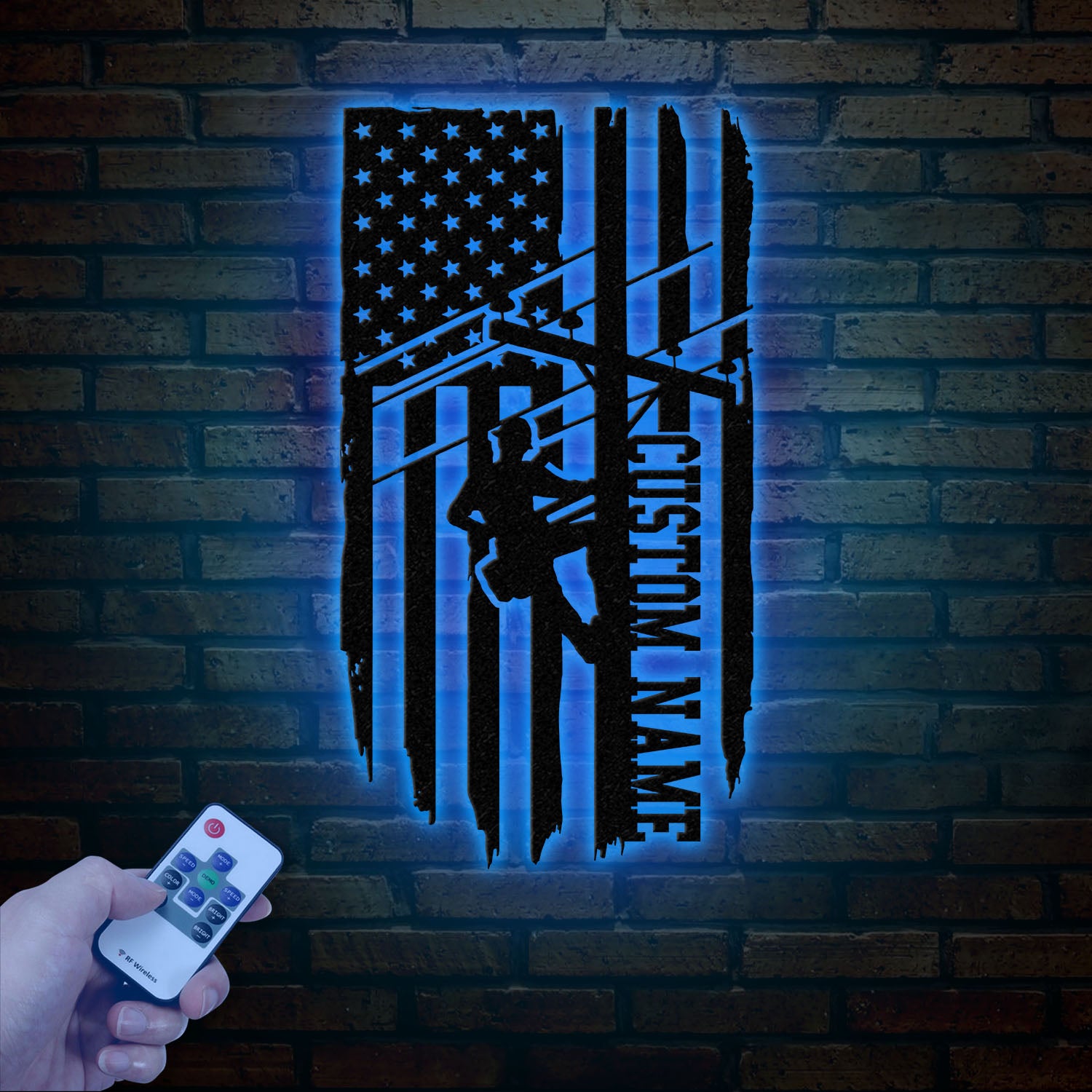 Custom US Lineman Metal Wall Art with LED Light, Personalized Electrical Worker Name Sign, Electrician Home Decor, Birthday & Christmas Gift