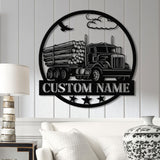 Custom Logging Truck Metal Sign Wall Art LED Light, Personalized Log Truck Driver Metal Name Sign, Log Truck Garage Man Cave Metal Sign