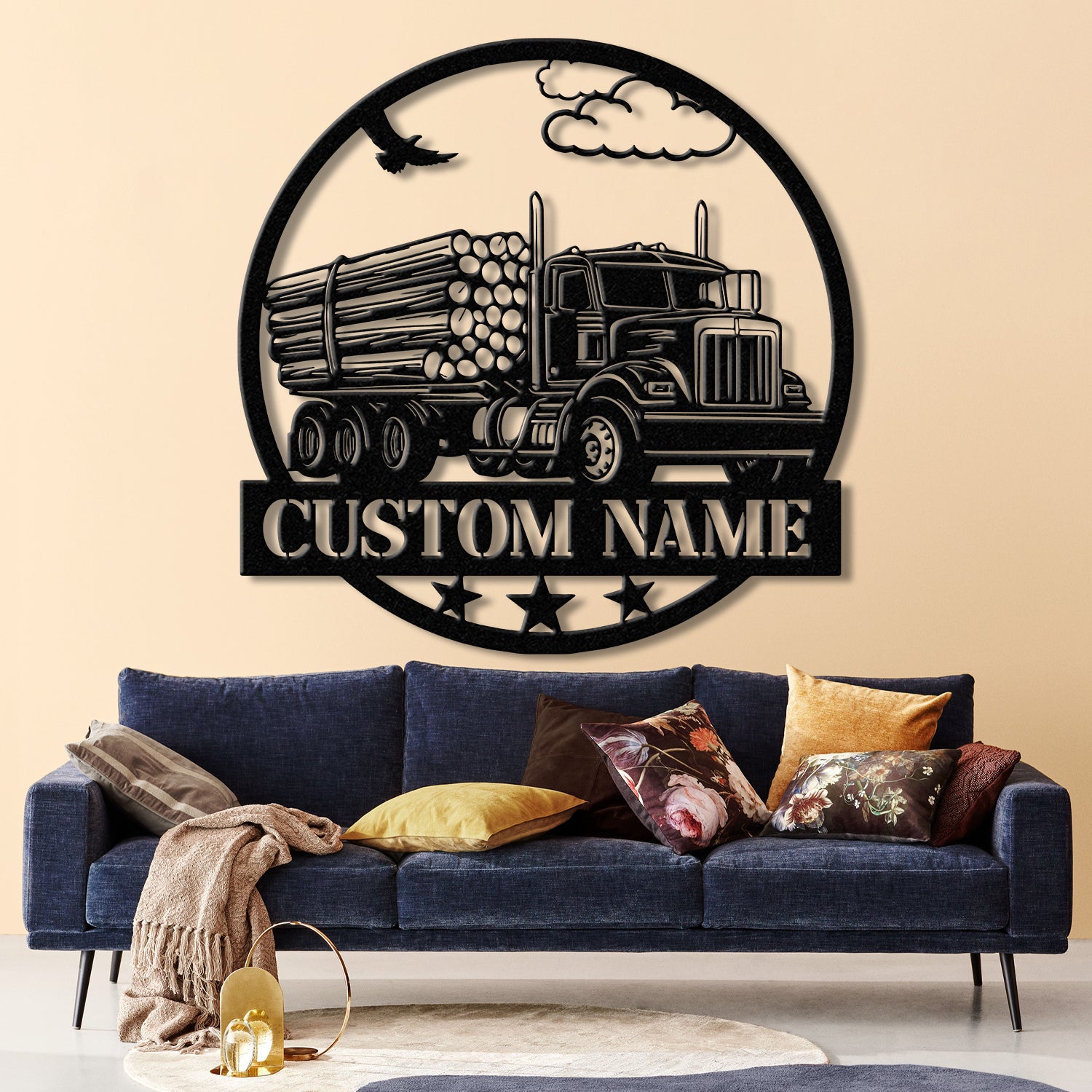 Custom Logging Truck Metal Sign Wall Art LED Light, Personalized Log Truck Driver Metal Name Sign, Log Truck Garage Man Cave Metal Sign