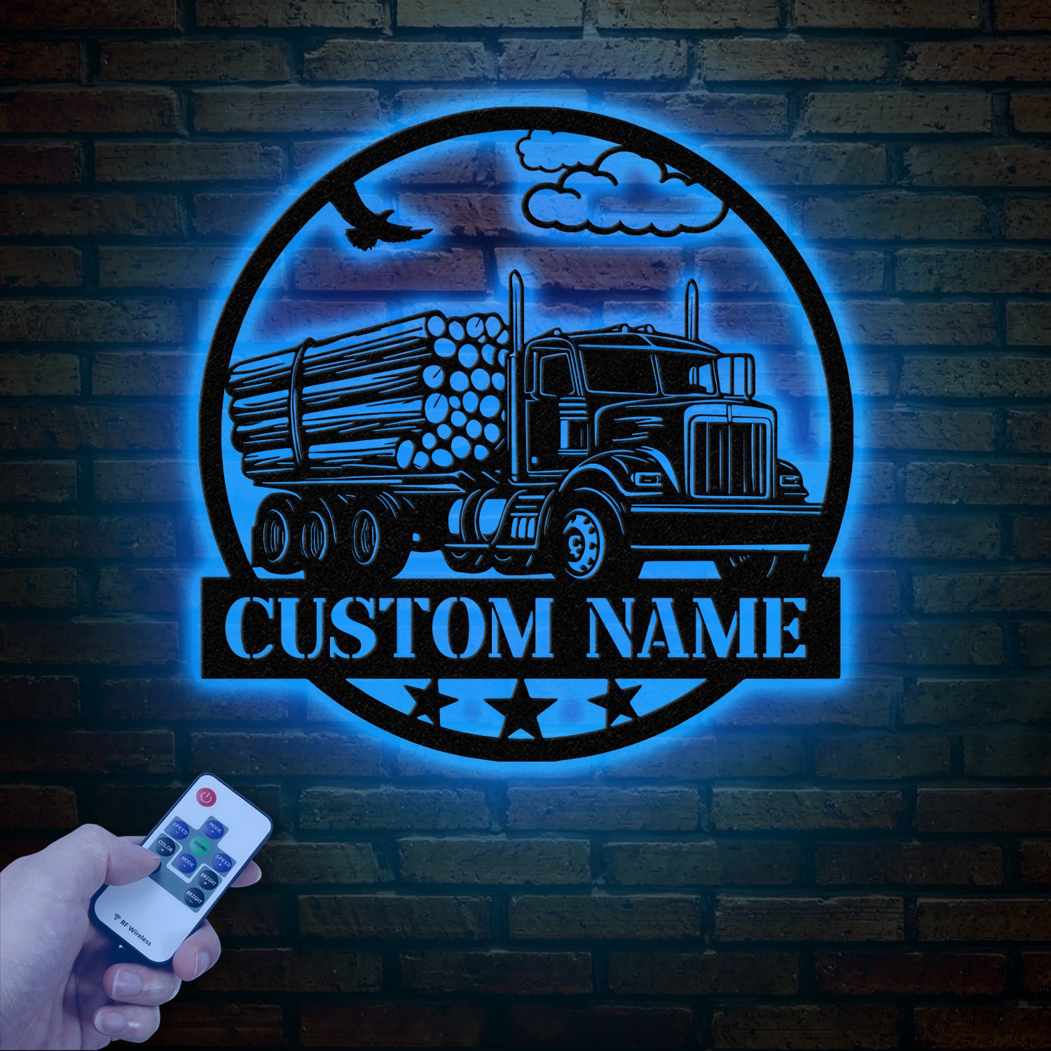 Custom Logging Truck Metal Sign Wall Art LED Light, Personalized Log Truck Driver Metal Name Sign, Log Truck Garage Man Cave Metal Sign