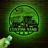 Custom Logging Truck Metal Sign Wall Art LED Light, Personalized Log Truck Driver Metal Name Sign, Log Truck Garage Man Cave Metal Sign