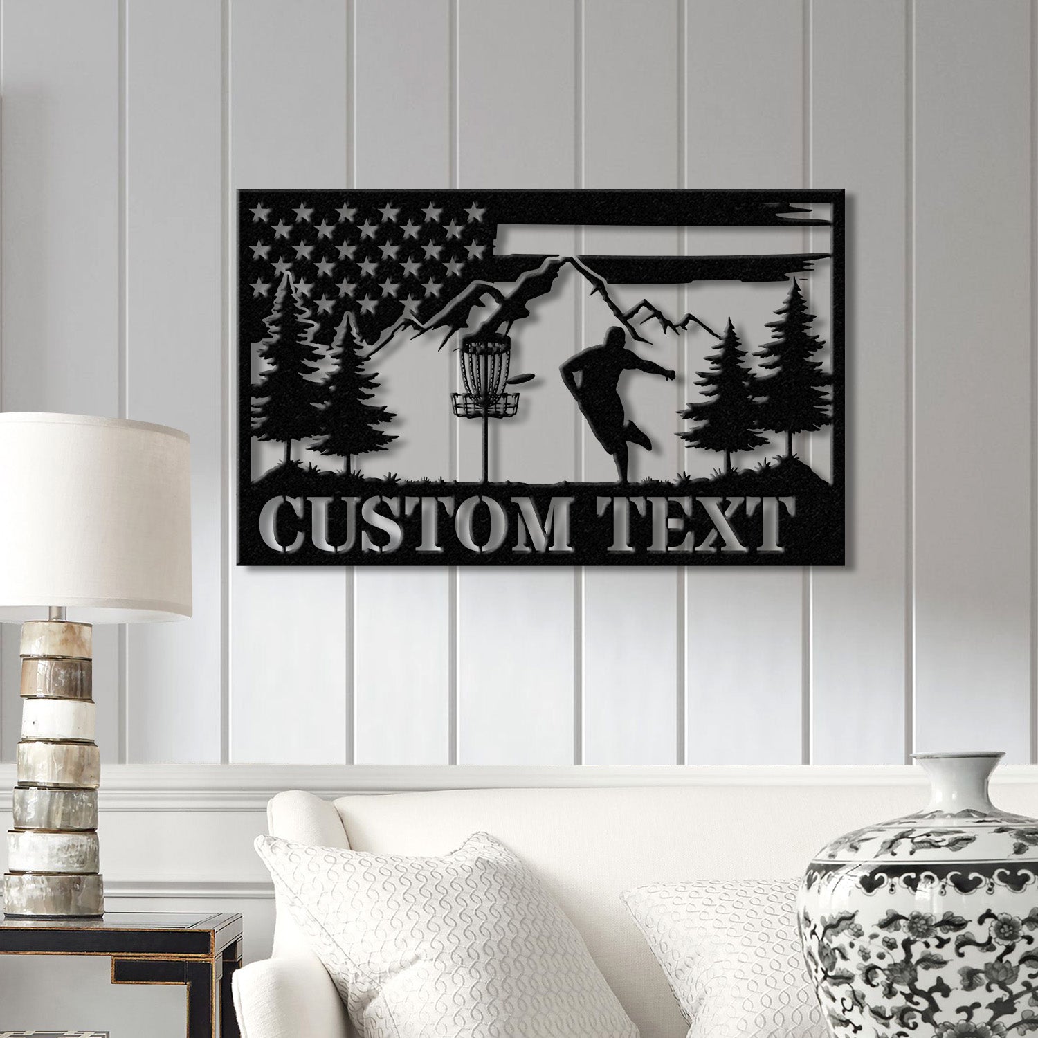 Personalized US Flag Disc Golf Metal Sign with LED Lights, Custom Disc Golfer Name Sign, Sports Wall Art, Gift for Dad, Home Decor