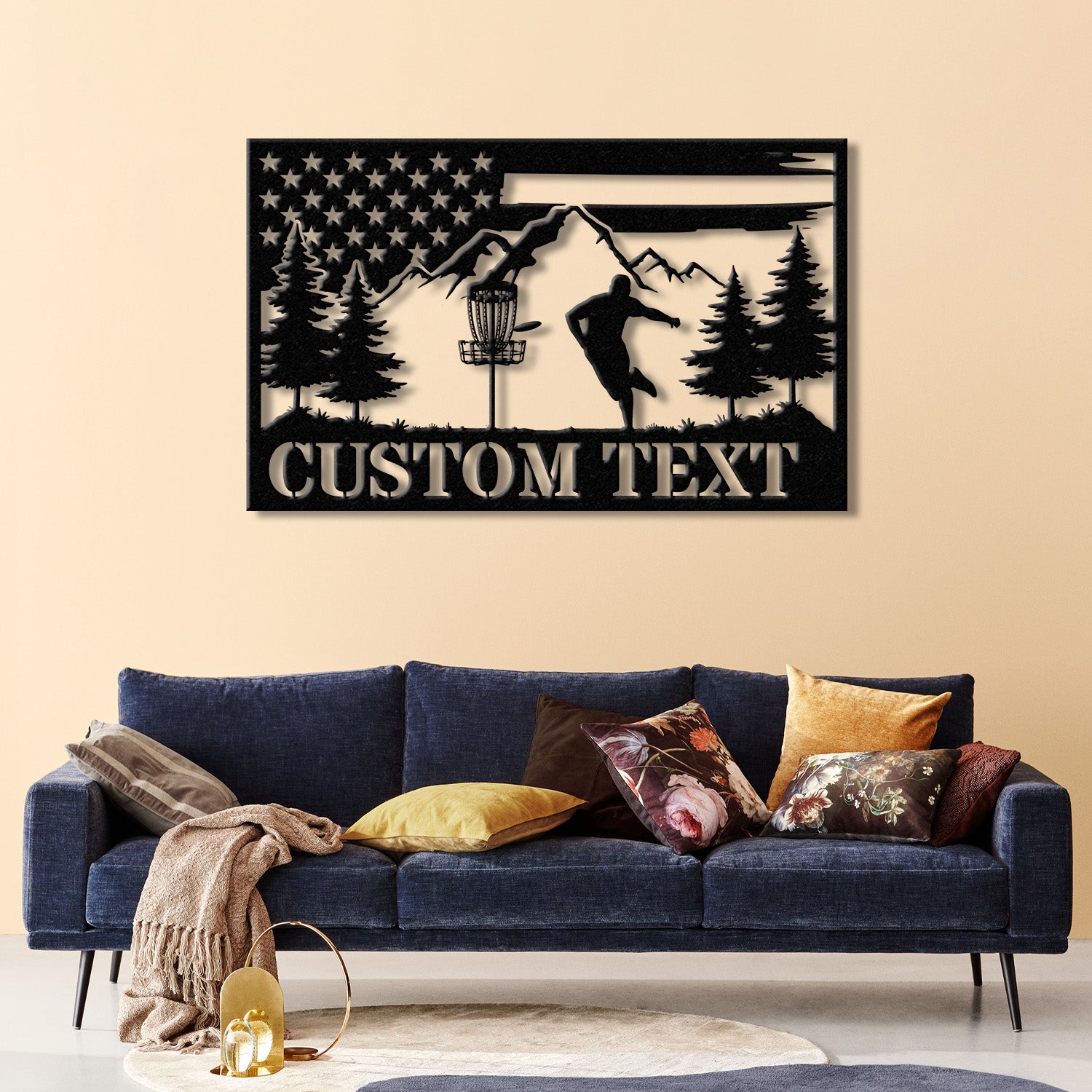 Personalized US Flag Disc Golf Metal Sign with LED Lights, Custom Disc Golfer Name Sign, Sports Wall Art, Gift for Dad, Home Decor