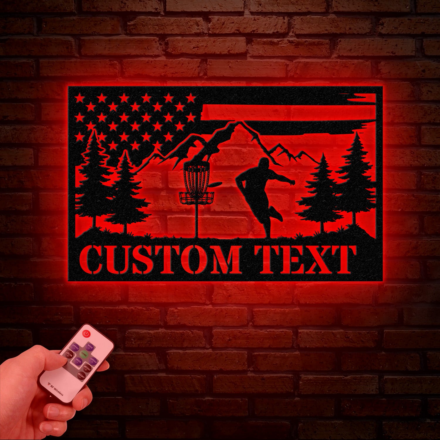 Personalized US Flag Disc Golf Metal Sign with LED Lights, Custom Disc Golfer Name Sign, Sports Wall Art, Gift for Dad, Home Decor