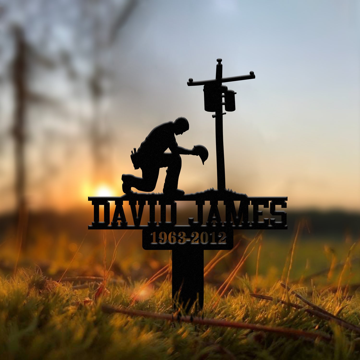 Custom Electrician Lineman with Cross Memorial Stake, Lineman Memorial Sign, Sympathy Sign, Grave Marker, Remembrance Stake, Dad Loss