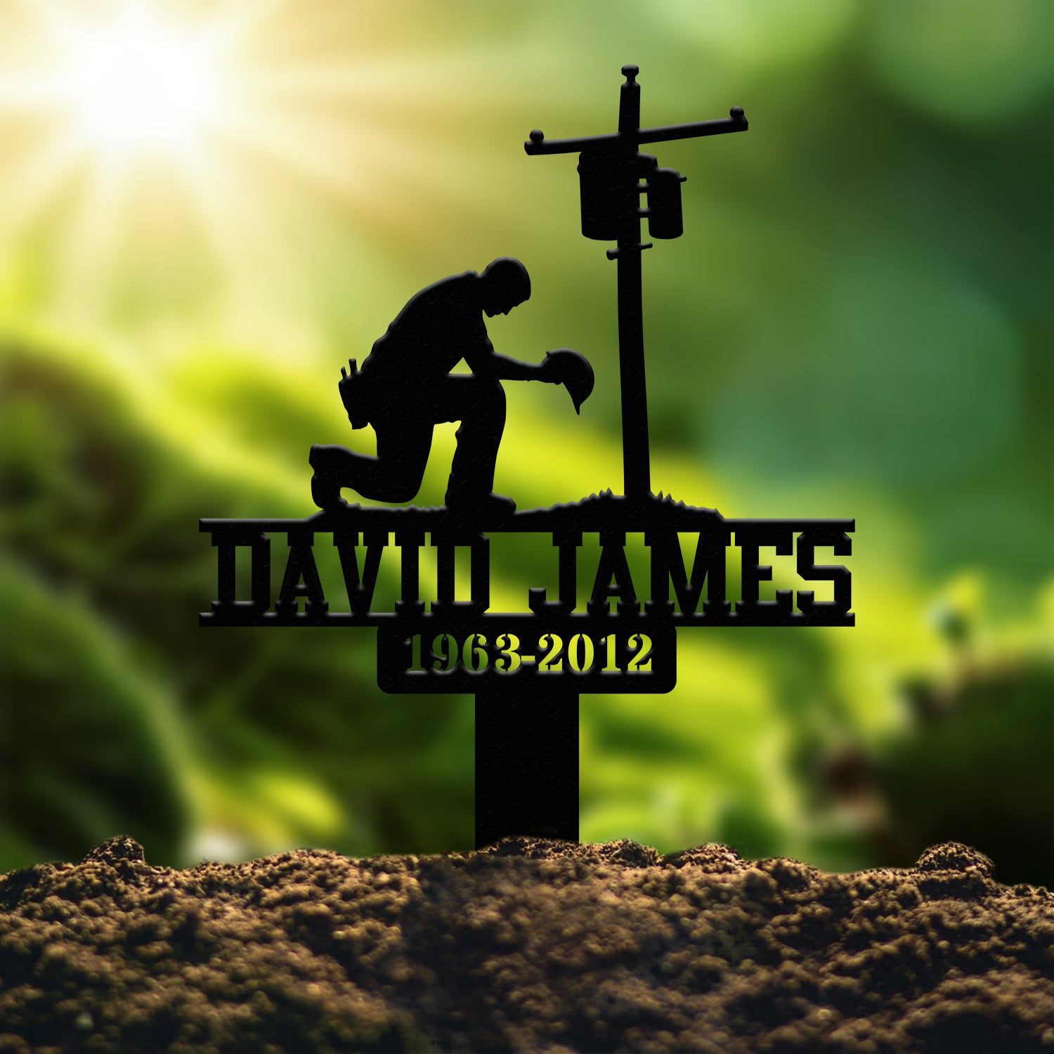 Custom Electrician Lineman with Cross Memorial Stake, Lineman Memorial Sign, Sympathy Sign, Grave Marker, Remembrance Stake, Dad Loss