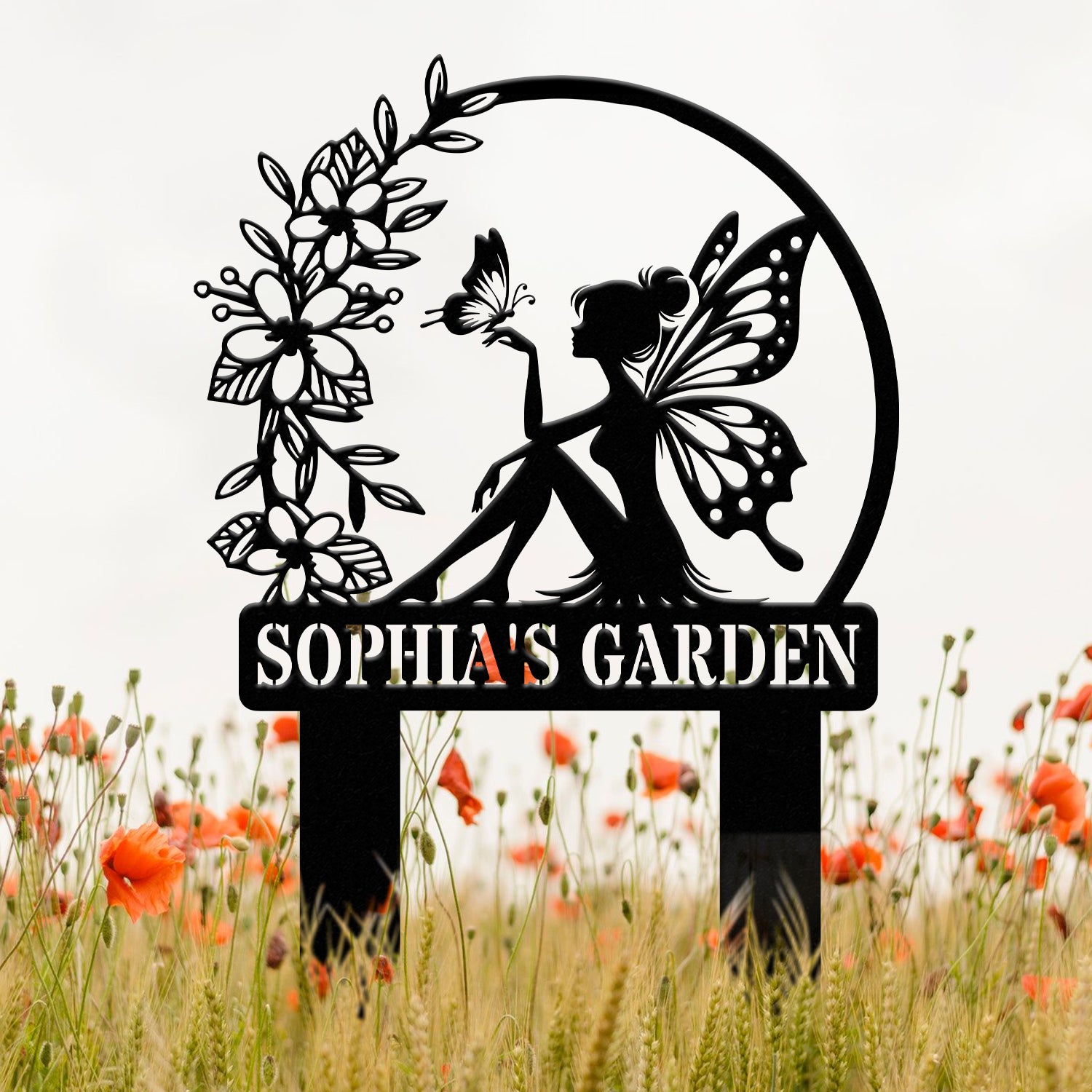 Custom Fairy Metal Garden Sign, Flower Garden Sign, Fairy Garden Stake, Outdoor Garden Yard Decor, Metal Fairy Garden Art, Gardener Gift