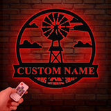 Personalized Windmill Metal Sign with Led Light, Custom Windmill Sign, Windmill Decor, Metal Family Name Sign, Farmhouse Decor