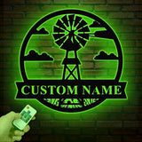 Personalized Windmill Metal Sign with Led Light, Custom Windmill Sign, Windmill Decor, Metal Family Name Sign, Farmhouse Decor