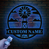 Personalized Windmill Metal Sign with Led Light, Custom Windmill Sign, Windmill Decor, Metal Family Name Sign, Farmhouse Decor