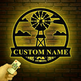 Personalized Windmill Metal Sign with Led Light, Custom Windmill Sign, Windmill Decor, Metal Family Name Sign, Farmhouse Decor