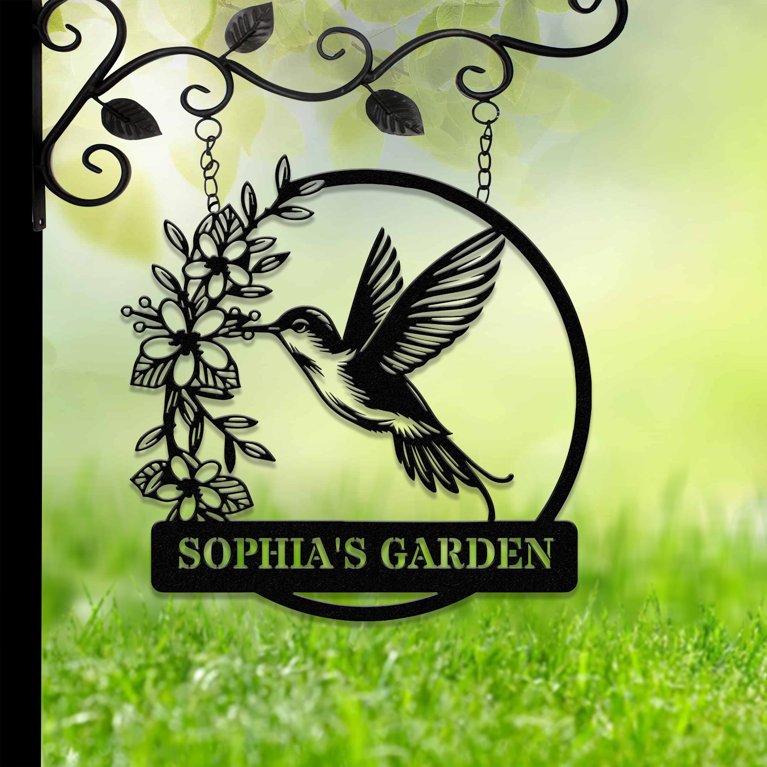 Custom Hummingbird Metal Garden Decor, Hummingbird Garden Sign, Hummingbird wall art, Personalized Garden Decor, Custom Garden Name Sign