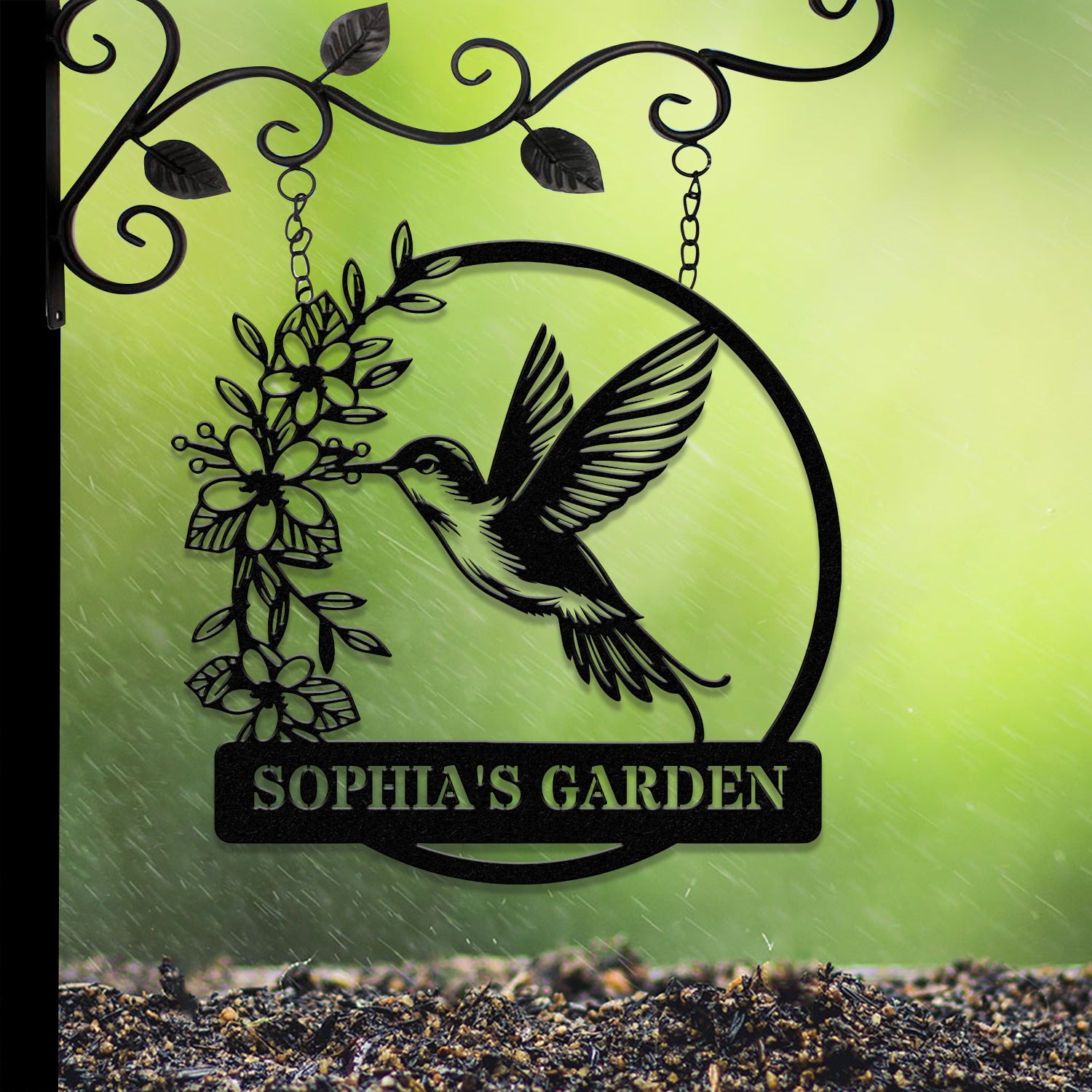 Custom Hummingbird Metal Garden Decor, Hummingbird Garden Sign, Hummingbird wall art, Personalized Garden Decor, Custom Garden Name Sign