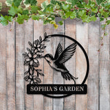 Custom Hummingbird Metal Garden Decor, Hummingbird Garden Sign, Hummingbird wall art, Personalized Garden Decor, Custom Garden Name Sign