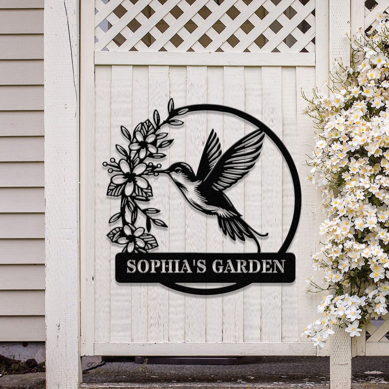 Custom Hummingbird Metal Garden Decor, Hummingbird Garden Sign, Hummingbird wall art, Personalized Garden Decor, Custom Garden Name Sign