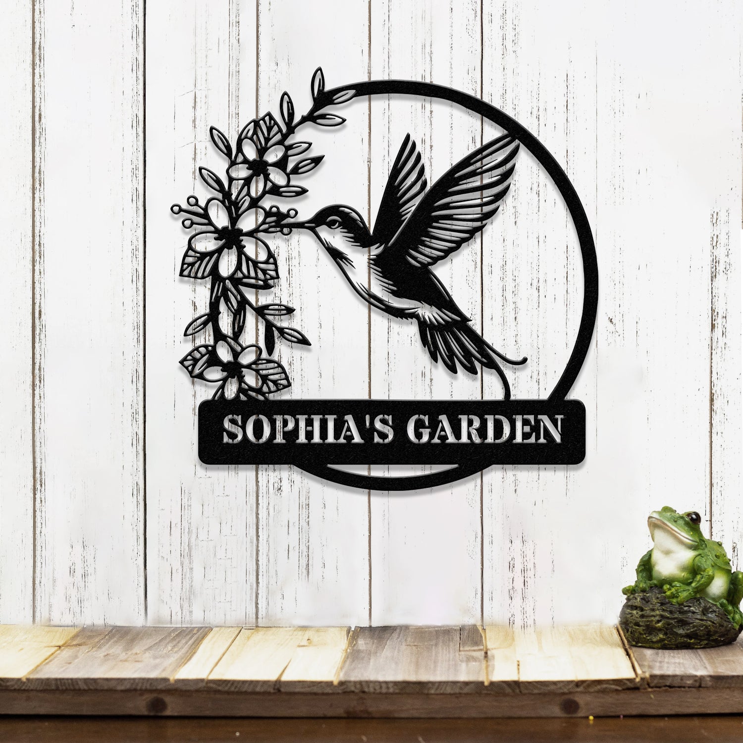 Custom Hummingbird Metal Garden Decor, Hummingbird Garden Sign, Hummingbird wall art, Personalized Garden Decor, Custom Garden Name Sign
