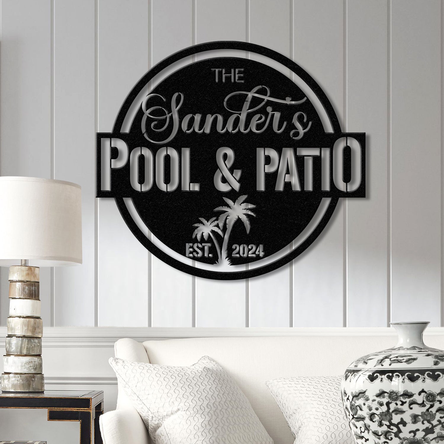 Custom Pool & Patio Metal Sign, Personalized Swimming Pool Decor, Outdoor Backyard Wall Art, Farmhouse Style Pool Sign for Outdoor Decor