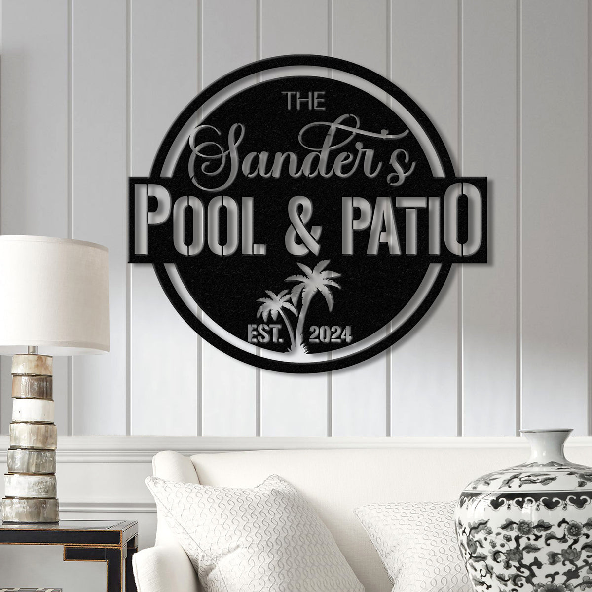 Custom Pool & Patio Metal Sign, Personalized Swimming Pool Decor, Outdoor Backyard Wall Art, Farmhouse Style Pool Sign for Outdoor Decor