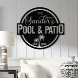 Custom Pool & Patio Metal Sign, Personalized Swimming Pool Decor, Outdoor Backyard Wall Art, Farmhouse Style Pool Sign for Outdoor Decor