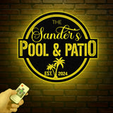 Custom Pool & Patio Metal Sign, Personalized Swimming Pool Decor, Outdoor Backyard Wall Art, Farmhouse Style Pool Sign for Outdoor Decor