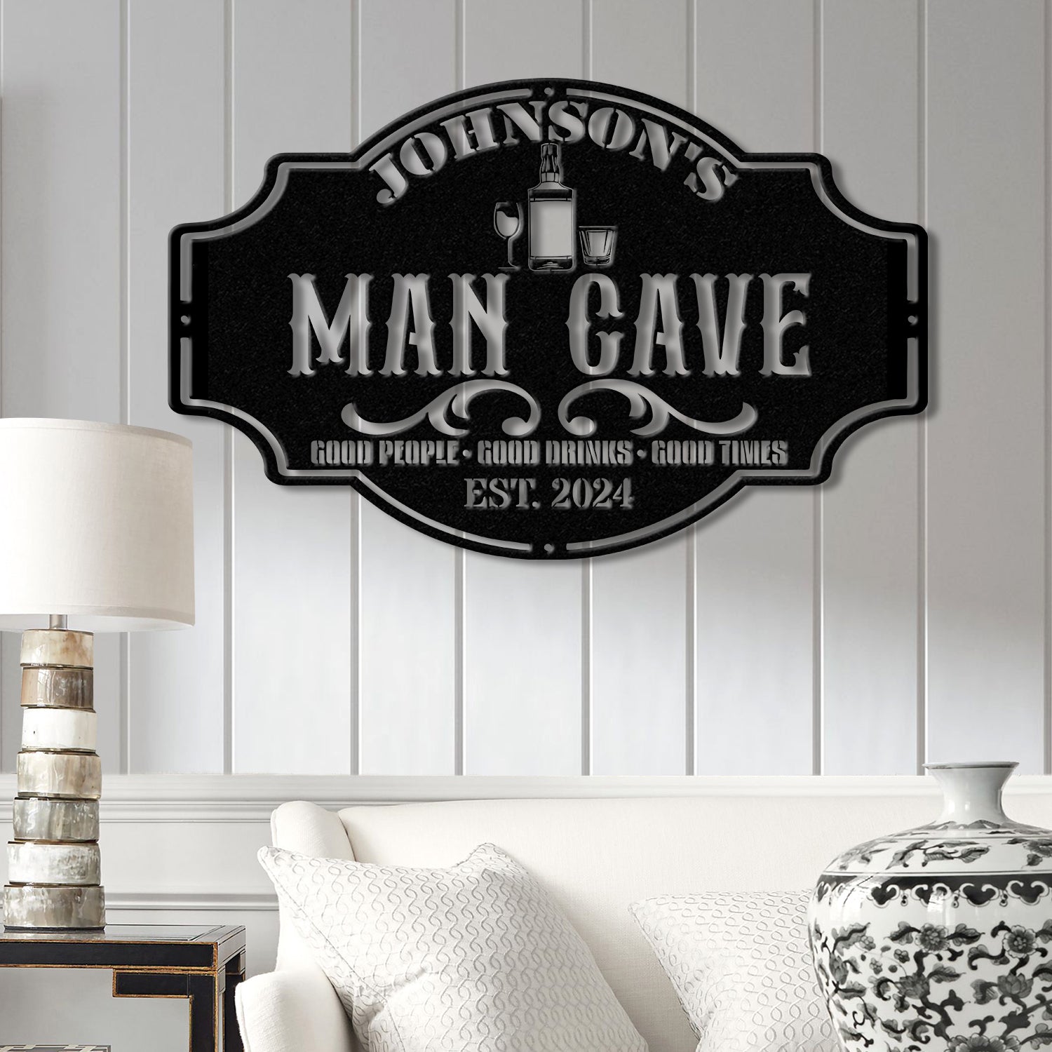Custom LED Man Cave Metal Sign - Personalized Bar Wall Art - Unique Father's Day Gift - Man Cave Decor with LED Lights