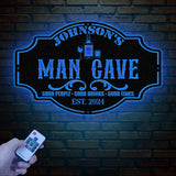 Custom LED Man Cave Metal Sign - Personalized Bar Wall Art - Unique Father's Day Gift - Man Cave Decor with LED Lights