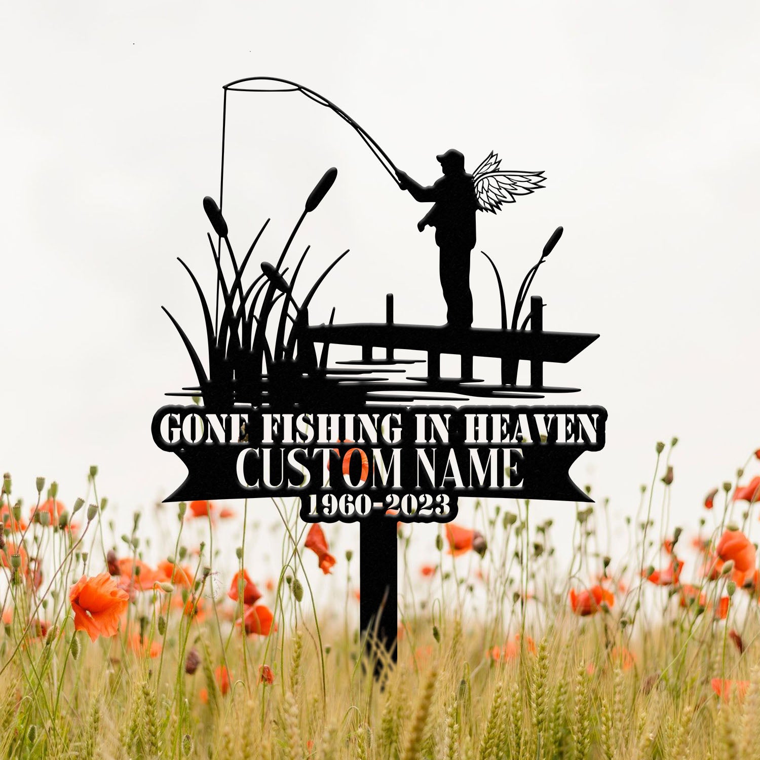 Custom Bass Fishing Memorial Stake - Personalized Fisherman Grave Marker - Metal Cemetery Plaque - Memorial Sympathy Sign