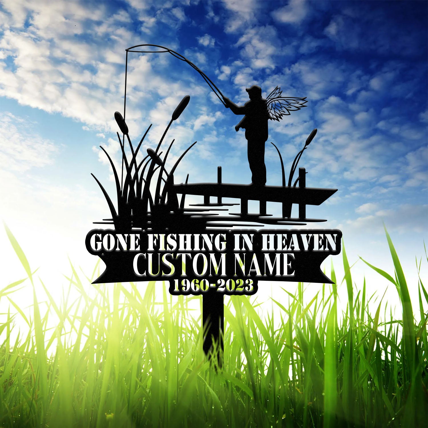 Custom Bass Fishing Memorial Stake - Personalized Fisherman Grave Marker - Metal Cemetery Plaque - Memorial Sympathy Sign