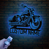 Custom Motorcycle Sign with LED Lights - Motorbike Metal Wall Art - Personalized Biker Name Sign - Housewarming & Father's Day Gift
