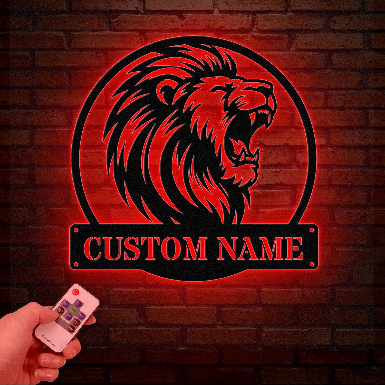 Custom Lion Metal Sign with LED Lights, Personalized Lion Head Wall Art, Animal Wall Decor for Nursery & Office, Lion Name Sign