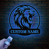 Custom Lion Metal Sign with LED Lights, Personalized Lion Head Wall Art, Animal Wall Decor for Nursery & Office, Lion Name Sign