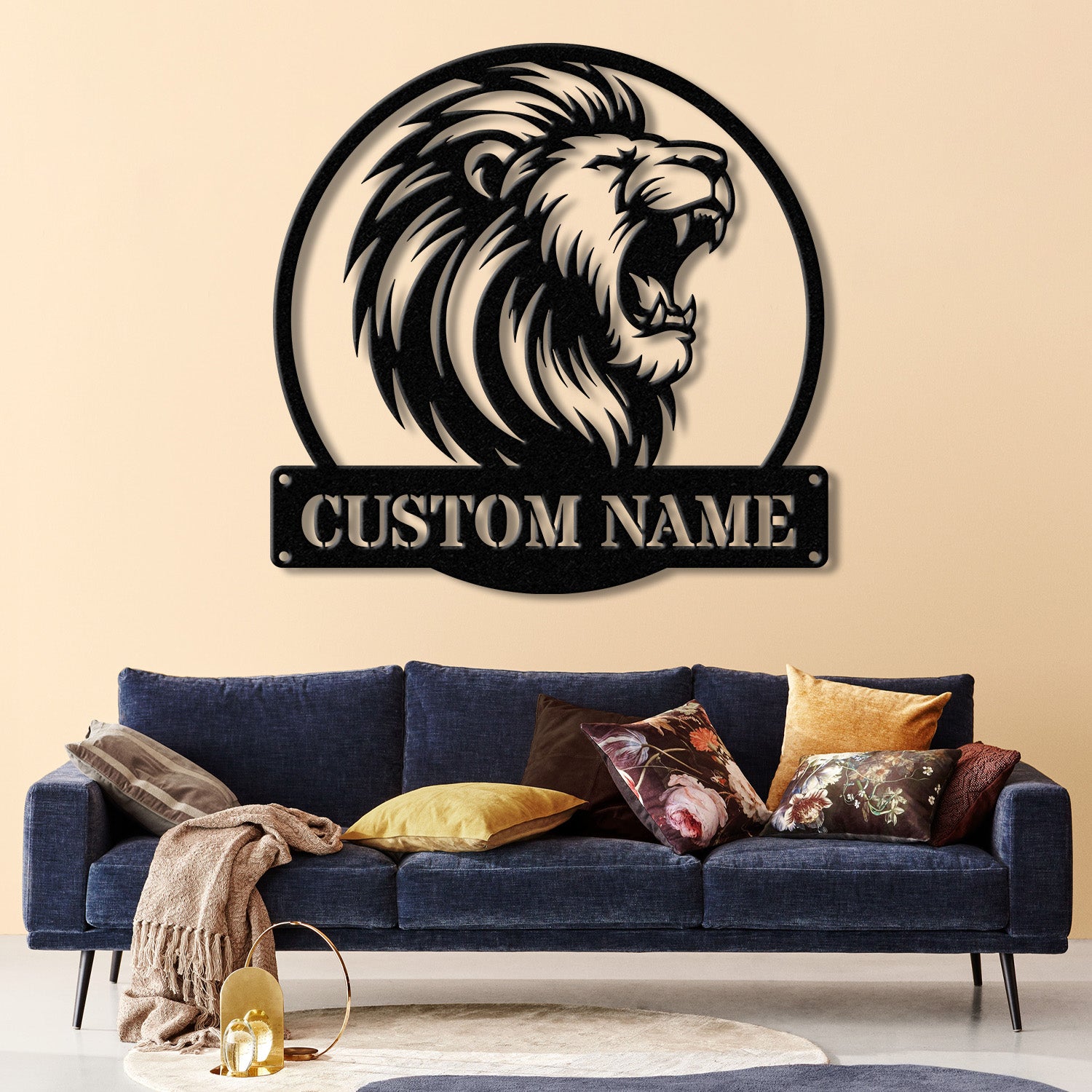 Custom Lion Metal Sign with LED Lights, Personalized Lion Head Wall Art, Animal Wall Decor for Nursery & Office, Lion Name Sign