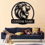 Custom Lion Metal Sign with LED Lights, Personalized Lion Head Wall Art, Animal Wall Decor for Nursery & Office, Lion Name Sign