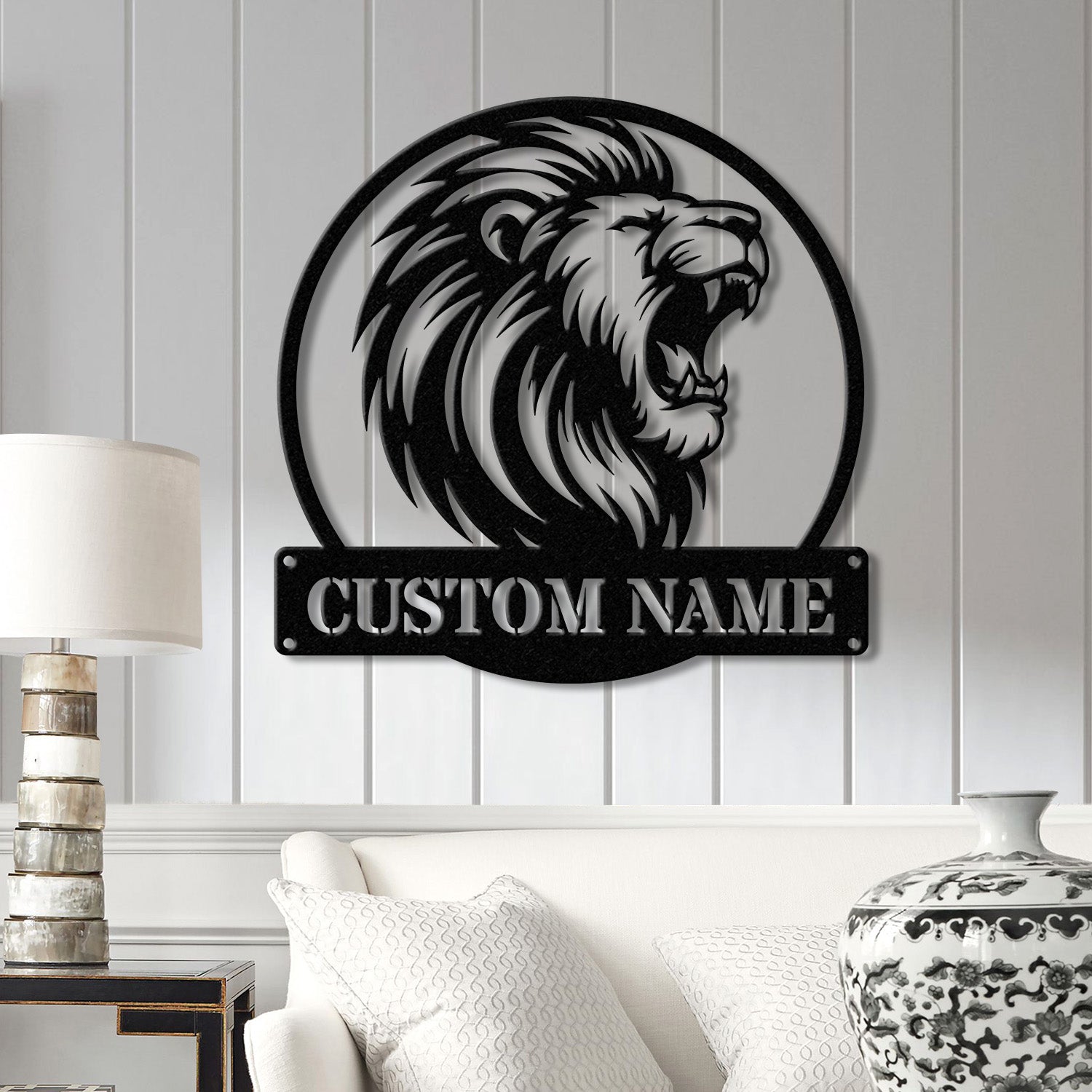 Custom Lion Metal Sign with LED Lights, Personalized Lion Head Wall Art, Animal Wall Decor for Nursery & Office, Lion Name Sign