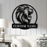 Custom Lion Metal Sign with LED Lights, Personalized Lion Head Wall Art, Animal Wall Decor for Nursery & Office, Lion Name Sign