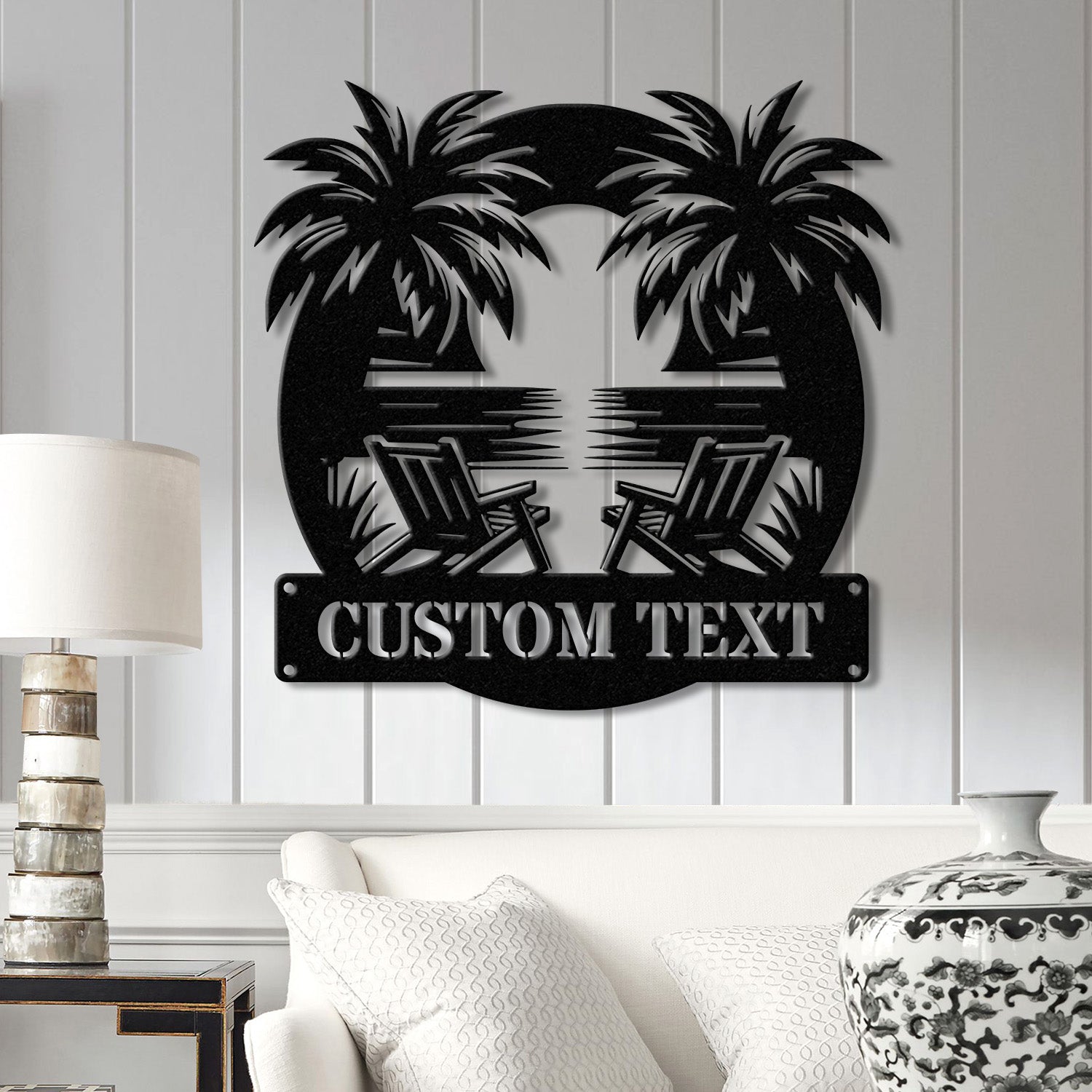 Personalized Metal Beach House Sign with LED Lights, Custom Nautical Decor, Coastal Lake House Sign, Metal Oasis Sign, Sunset Beach Decor