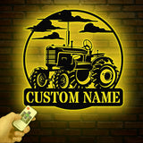 Custom Tractor Driver Metal Wall Art with LED Light - Personalized Farm Name Sign - Home Decor & Farm Truck Gift for Birthday & Christmas