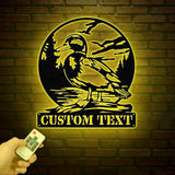 Custom Mallard Duck Metal Wall Art with LED Lights, Personalized Duck Name Sign, Rustic Wall Decor, Man Cave & Cabin Decor, Gift for Hunters