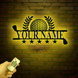 Personalized LED Golf Metal Wall Art, Custom Golfer Name Sign, Golf Course Decor for Man Cave, Golf Enthusiast Gift, Golf Metal Sign