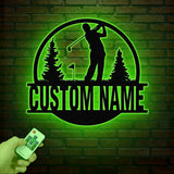 Personalized Golf Metal Sign LED Light, Custom Golfer Name Sign, Golf Gifts for Men, Father's Day Gift, 19th Hole Decor, Birthday Golf Sign