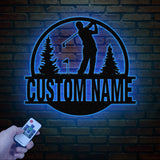 Personalized Golf Metal Sign LED Light, Custom Golfer Name Sign, Golf Gifts for Men, Father's Day Gift, 19th Hole Decor, Birthday Golf Sign
