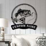 Custom American Flag Bass Fishing Metal Sign with LED Lights, Fishing Name Sign, Lake House Decor Fish Art Wall Sculpture, Bass Fishing Gift
