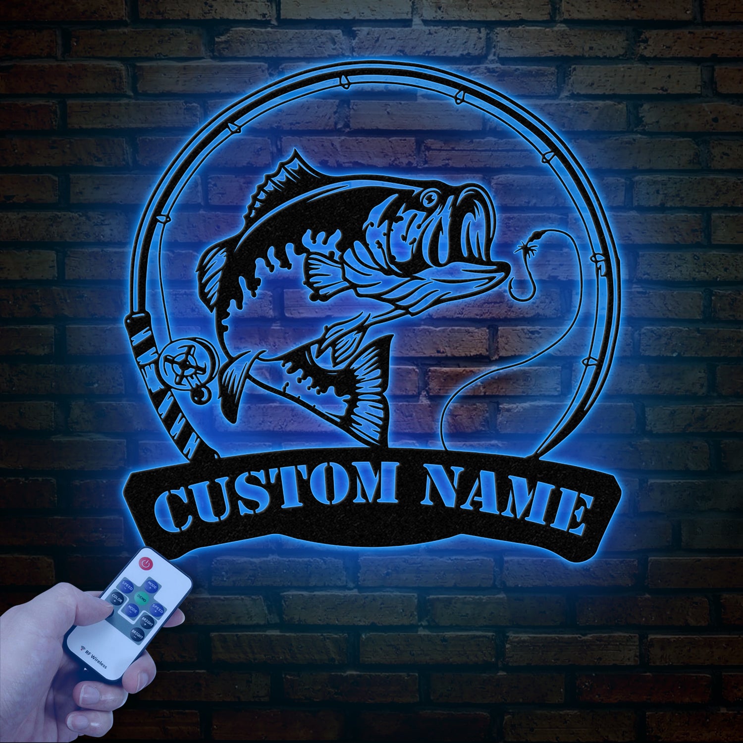 Custom American Flag Bass Fishing Metal Sign with LED Lights, Fishing Name Sign, Lake House Decor Fish Art Wall Sculpture, Bass Fishing Gift