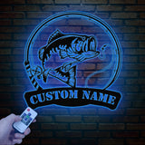 Custom American Flag Bass Fishing Metal Sign with LED Lights, Fishing Name Sign, Lake House Decor Fish Art Wall Sculpture, Bass Fishing Gift