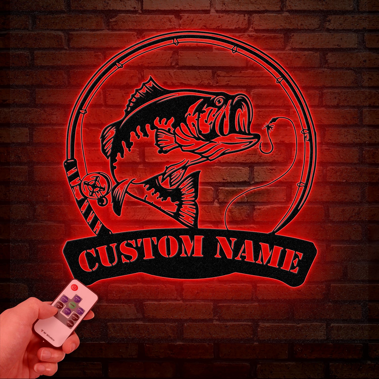Custom American Flag Bass Fishing Metal Sign with LED Lights, Fishing Name Sign, Lake House Decor Fish Art Wall Sculpture, Bass Fishing Gift