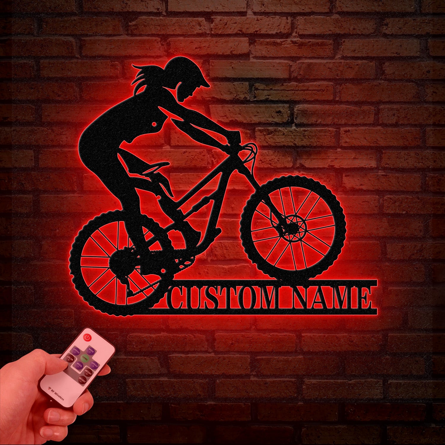 Personalized Women Cycling Metal Sign with LED Lights, Custom Biker Wall Decor, Female Cyclist Metal Art, Women Cycling Home Decor