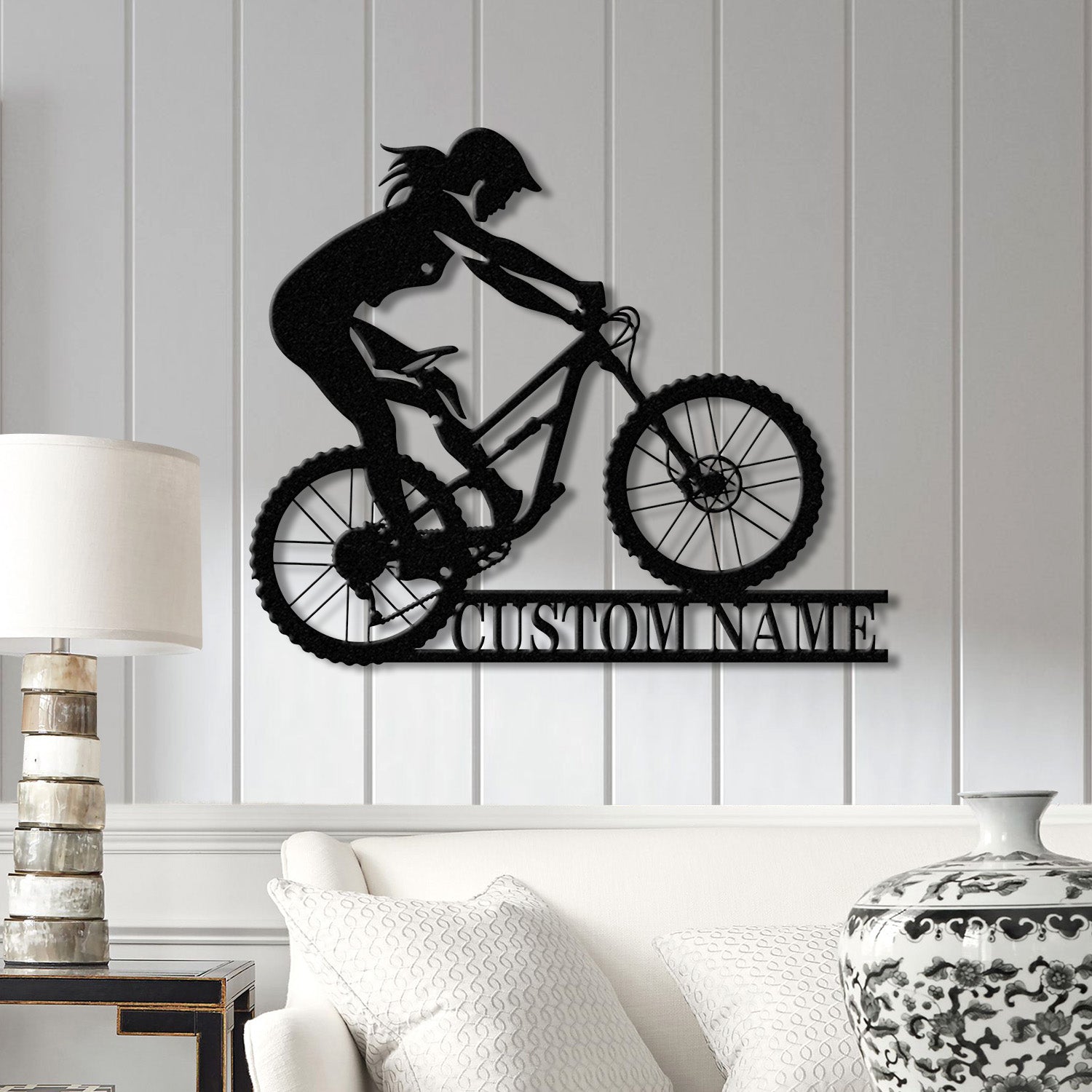 Personalized Women Cycling Metal Sign with LED Lights, Custom Biker Wall Decor, Female Cyclist Metal Art, Women Cycling Home Decor