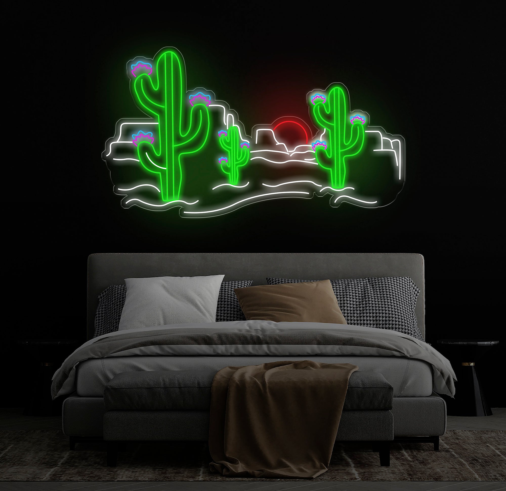Desert Cactus Neon Sign, Southwestern Landscape Neon Light, Cactus Decor for Bar or Home, Customizable Desert Scene LED Sign, Neon Wall Art"