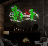 Desert Cactus Neon Sign, Southwestern Landscape Neon Light, Cactus Decor for Bar or Home, Customizable Desert Scene LED Sign, Neon Wall Art"