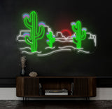 Desert Cactus Neon Sign, Southwestern Landscape Neon Light, Cactus Decor for Bar or Home, Customizable Desert Scene LED Sign, Neon Wall Art"